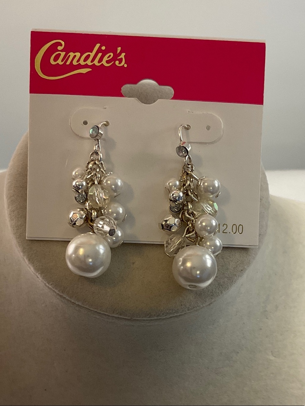 Candie's Silver Pearl Cluster Dangle Earrings